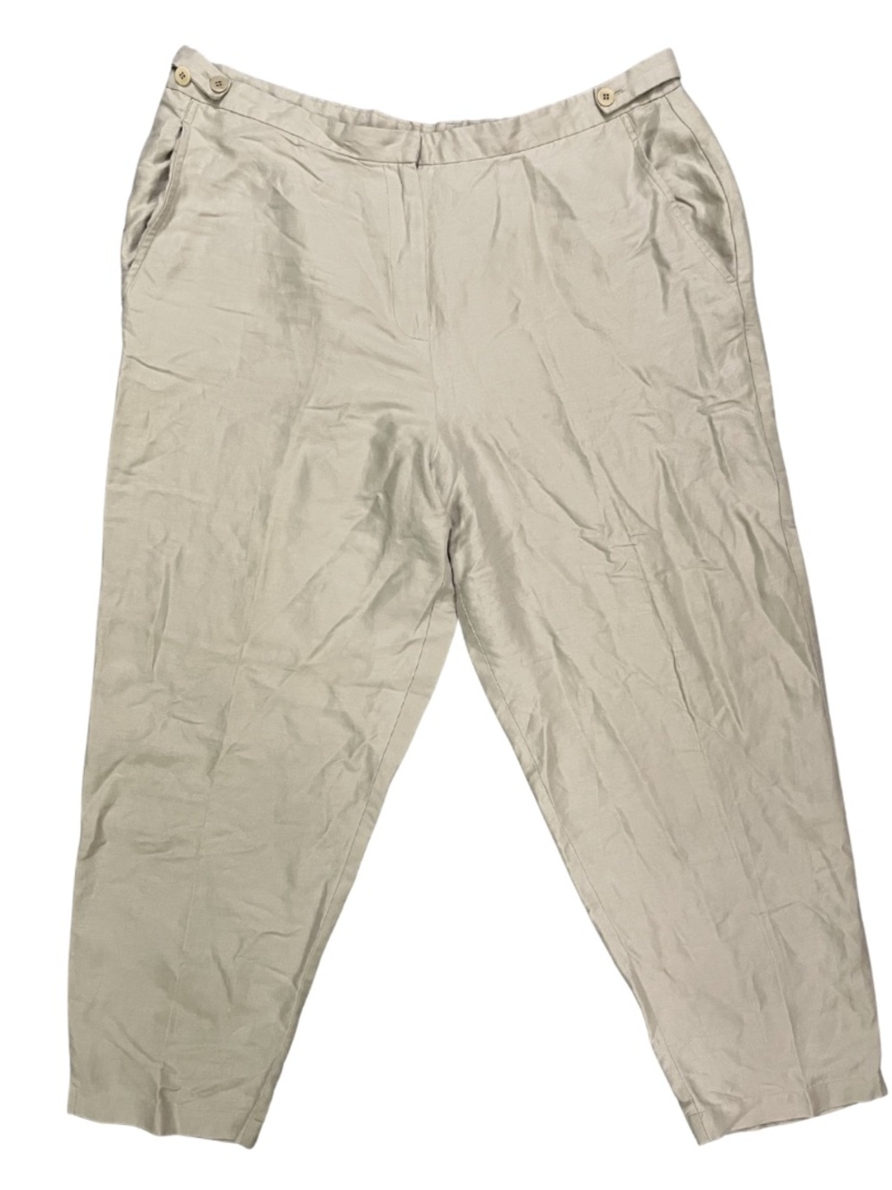 Eileen Fisher Linen Pants Large Beige Tapered Minimalist Quiet Luxury Beachy
